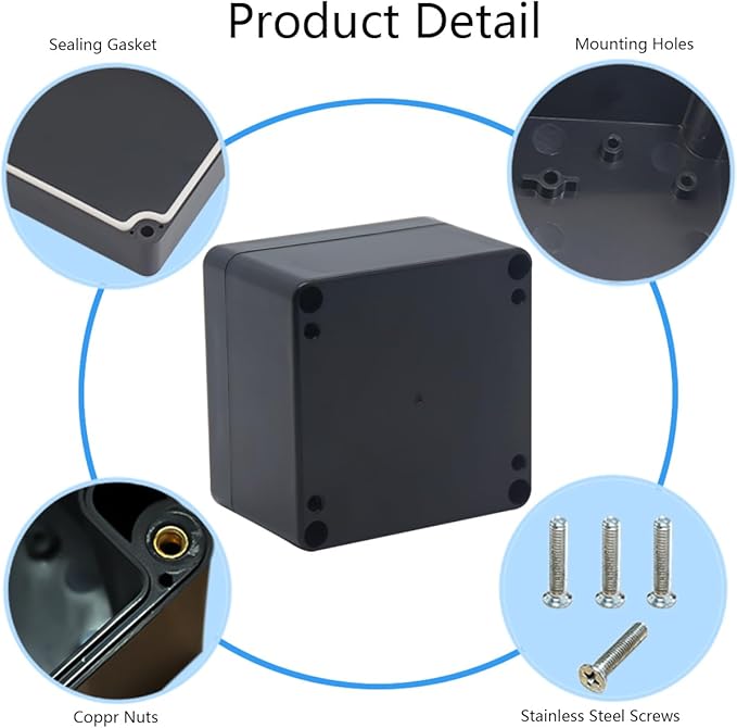 2 Pack Project Box IP65 Waterproof Junction Box ABS Plastic Black Electrical Boxes DIY Electronic Project Case Power Enclosure 3.27"x3.19"x2.2"(83x81x56mm)