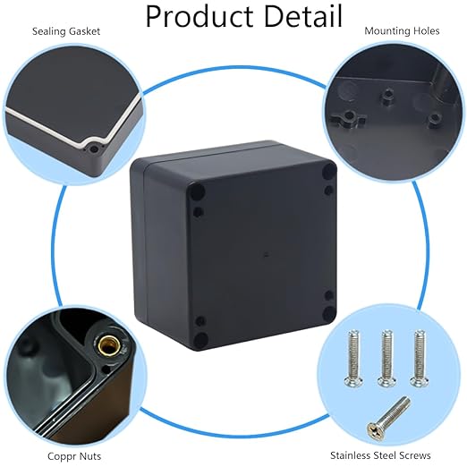 Project Box IP65 Waterproof Junction Box ABS Plastic Black Electrical Boxes DIY Electronic Project Case Power Enclosure 4.72x4.72x2.95 inch (120x120x75mm)