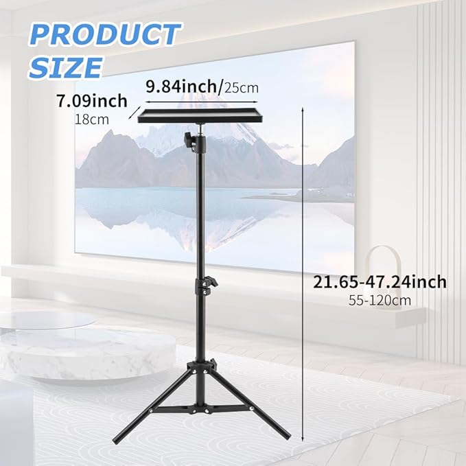 Projector Tripod Stand, Portable Laptop Tripod Stand, Multi Purpose DJ Equipment Studio Stand Mount Holder for Outdoor Office Home Stage, Adjustable Height 21.65 to 47.24 Inch