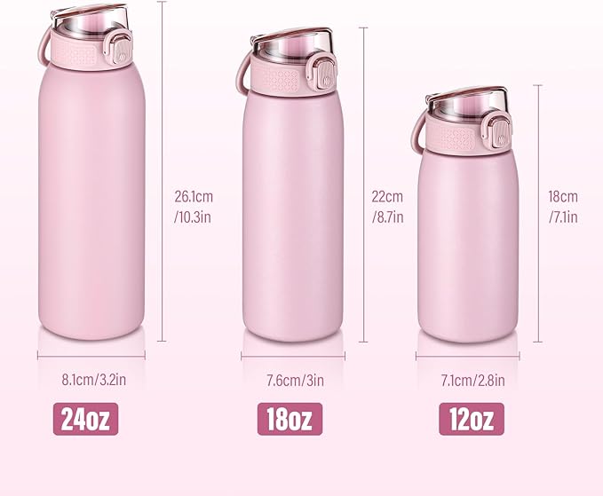 Insulated Water Bottle 18 oz with Dustproof Lid, Carry Handle & Tea Infuser, BPA-Free & Leakproof, Stainless Steel Water Bottles Ideal for Fitness, Hiking, Office & Outdoor Use （Water Pink）