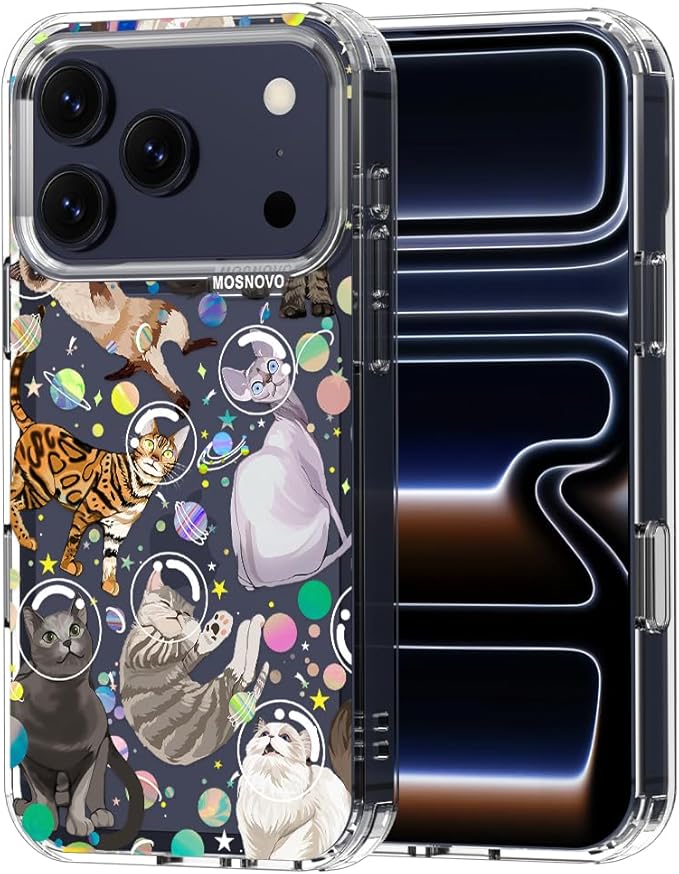 MOSNOVO for iPhone 17 Pro Case | Military Grade 6.6ft Drop Tested | Camera Control | Clear with Space Cat Design