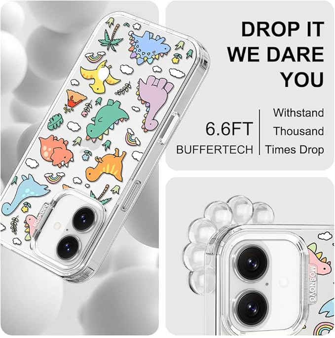 MOSNOVO for iPhone 17 Case | Military Grade 6.6ft Drop Tested | Camera Control | Clear with Dinosaur Land Design