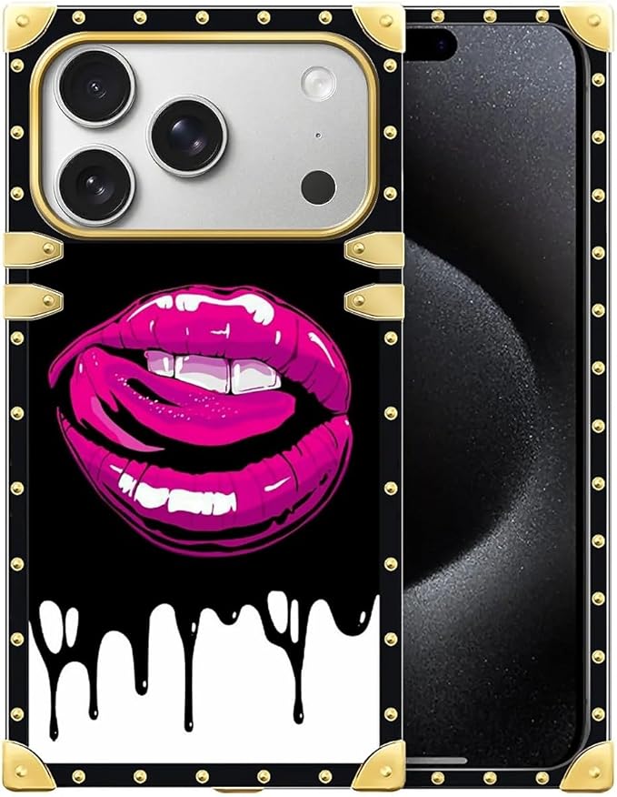 for iPhone 17 Pro Max Case Luxury Golden Decoration for Girl Women Soft TPU Shockproof Protective Hard PC Back for iPhone 17 Pro Max Crazy Pattern Black White Red Slap Sexy
