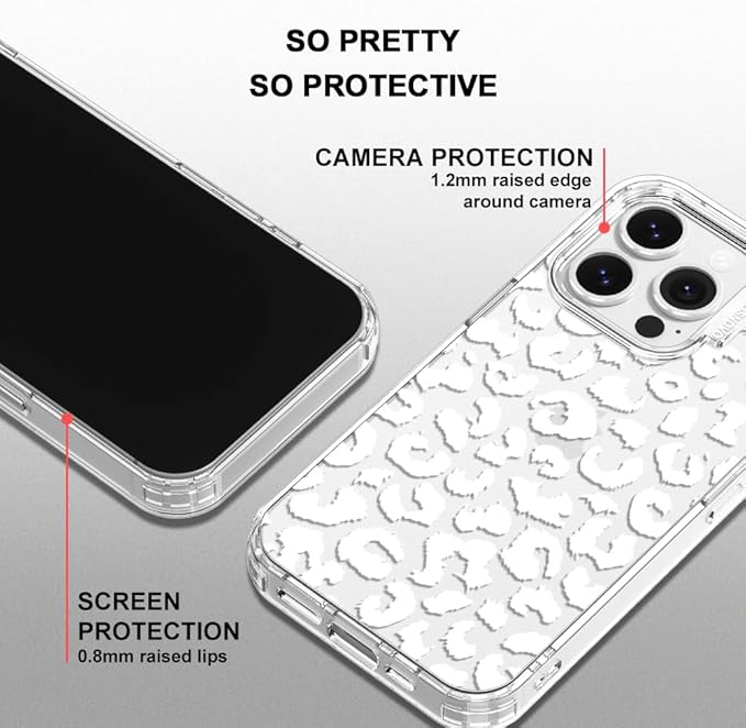MOSNOVO Case for iPhone 14 Pro, [Buffertech 6.6ft Military-Grade Drop Protection] [Anti Peel Off Tech] Clear TPU Bumper Phone Case Cover Design - White Leopard Print