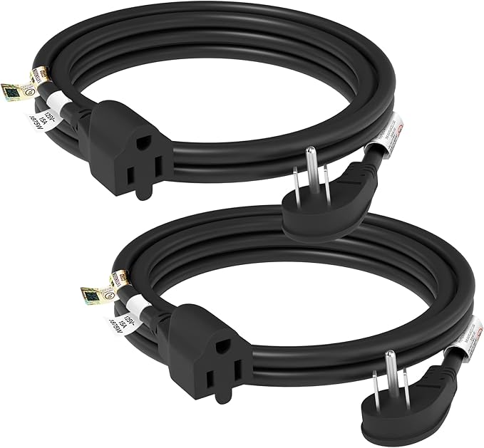 FIRMERST 1875W 14 Gauge Flat Plug Extension Cord 10 ft 15A Black, Pack of 2