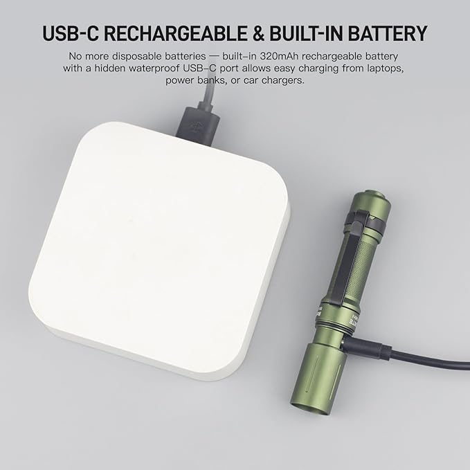 ThruNite Archer Mini Pocket EDC Pen Flashlight, USB-C Rechargeable Mini LED Flashlights, 405 Lumens Slim Pen Light with Clip for Inspection, Everyday Carry and Emergency Use - Dark Green Cool White