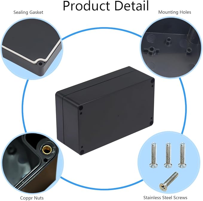 2 Pack Project Box IP65 Waterproof Junction Box ABS Plastic Black Electrical Boxes DIY Electronic Project Case Power Enclosure 6.22"x3.54"x2.36"(158x90x60mm)