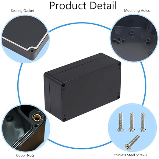Project Box IP65 Waterproof Junction Box ABS Plastic Black Electrical Boxes DIY Electronic Project Case Power Enclosure 6.22x3.54x2.36 inch (158 x 90 x60 mm)