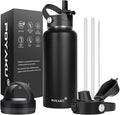 Water Bottle Insulated 32oz 40oz 64oz 128oz Straw Lid Spout Lid & 3 Lids, Leak Proof, Vacuum Insulated,Stainless Steel Water Bottle Wide Mouth for Sports, Gym or Office