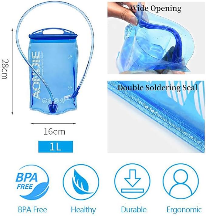 AONIJIE Hydration Bladder 1L Water Reservoir, Leakproof Water Storage Bladder Bag, BPA Free, Large Opening, for Hiking Camping Running