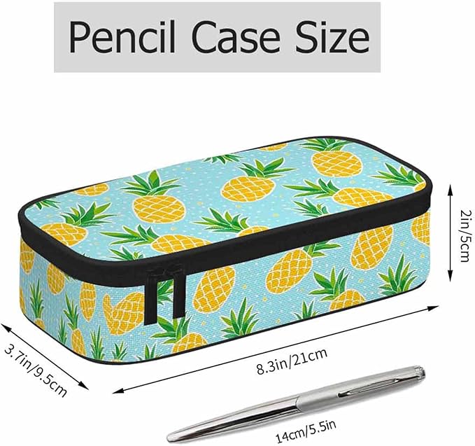 Pineapple Pencil Bag Tropical Fruit Exotic White Polka Dots Yellow Blue Big Capacity Pencil Case Pencil Pouch Pen Bag School Students Boy Girl