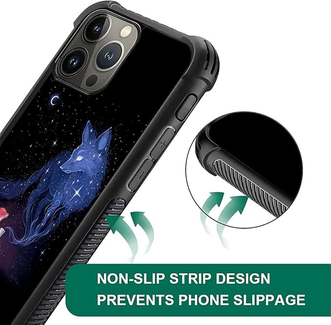 for iPhone 16 Pro Case, Galaxy Fox Wolf Pattern Graphic Design Girl Boy Soft Silicone Hard Acrylic Shock Protection for iPhone 16 Pro