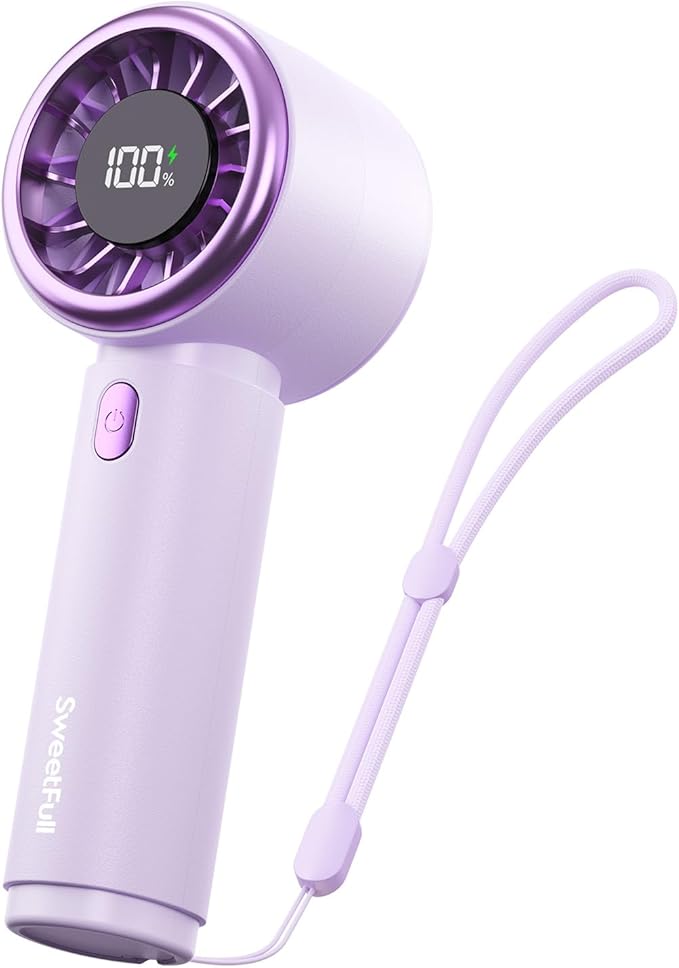SWEETFULL Mini Fan Portable - Cute Handheld Turbo Fan with Rechargeable Battery, 5 Speeds, Small Hand Personal Travel Essentials for Women, Girls, Kids, Lash, Makeup - Purple