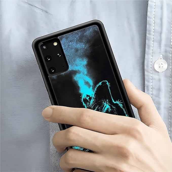 for Samsung Galaxy S20 Plus Case, Blue Breathing Wolf Pattern Graphic Design Girl Boy Soft Silicone Hard Acrylic Shock Protection for Samsung Galaxy S20 Plus