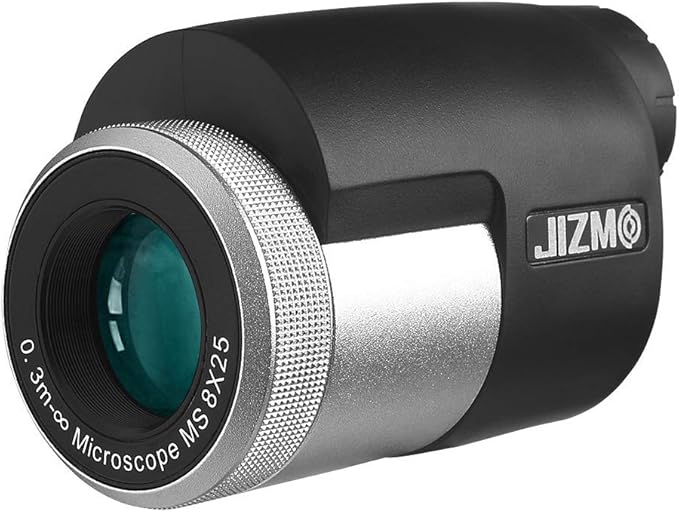 Jizmo 8x25 High Definition Monocular Telescope, Close Focus 1 ft, Fully Multi Coated Optical Lens BAK4 Prism, Mens Gift Wide View Monocular for Bird Watching Travel Sports Events