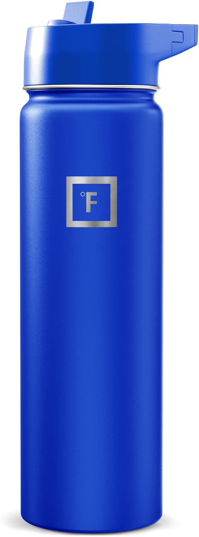 IRON °FLASK Camping & Hiking Hydration Flask with Straw, Wide Mouth Insulated Stainless Steel Sports Water Bottle - Cobalt 24 oz - Straw (1 Lid)