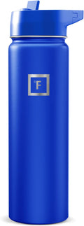 IRON °FLASK Camping & Hiking Hydration Flask with Straw, Wide Mouth Insulated Stainless Steel Sports Water Bottle - Cobalt 24 oz - Straw (1 Lid)