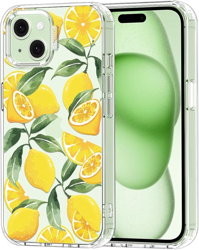MOSNOVO Case for iPhone 15 Plus/iPhone 14 Plus, [Buffertech 6.6ft Military-Grade Drop Protection] [Anti Peel Off Tech] Clear TPU Bumper Phone Case Cover Design - Lemon