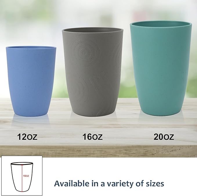 Homienly Drinking Glasses 16oz Wheat Straw Cups-Stackable and Reusable Cups, Alternative to Plastic Cups for Iced Coffee, Smoothies,Iced Tea-Black Grey
