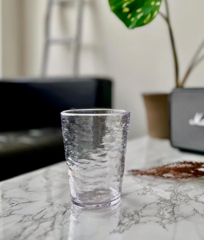KLIFA- RIPPLE- 16 ounce, Set of 6, Acrylic Tumbler Drinking Glasses Cups, BPA-Free, Stackable Plastic Drinkware, Dishwasher Safe, Clear
