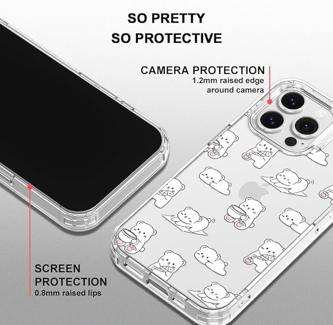 MOSNOVO for iPhone 16 Pro Max Case, Shockproof Military-Grade Protection 6.6ft Drop Tested, Clear Phone Case for iPhone 16 Pro Max, Cozy Bear Days Design