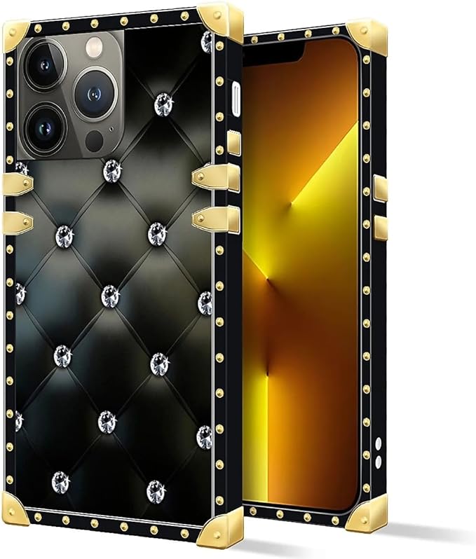 Compatible with iPhone 13 Pro Max Case, Shiny Black Sofa Crystal Luxury Golden Decoration for Girl Women Soft TPU Shockproof Protective Hard PC Back for iPhone 13 Pro Max