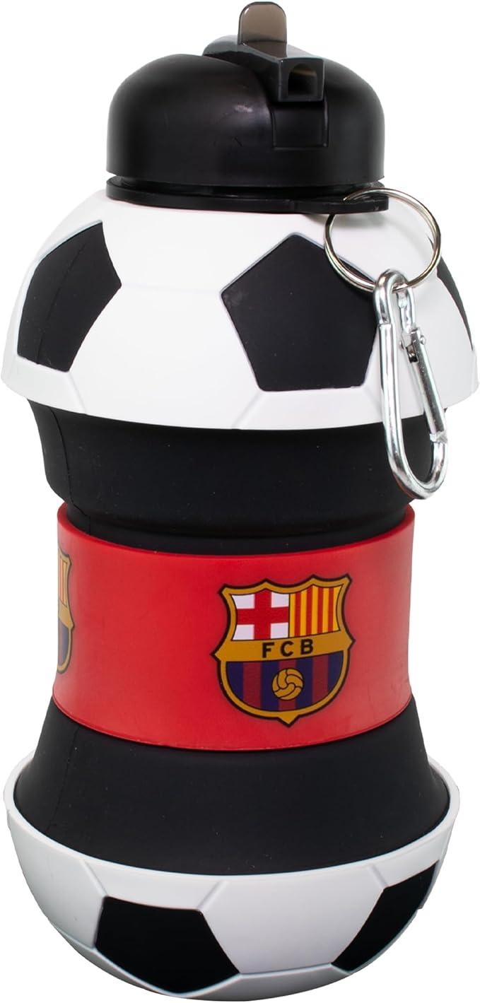 Maccabi ART Barcelona Clip-On Collapsible 1 Liter, 34 oz. size BPA-Free Silicone Soccer Large Water Bottle