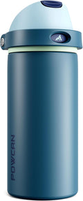 POWCAN 18 oz Insulated Stainless Steel Water Bottle: 2-in-1 Push-Button Spout & Quick-Flip Straw, Leakproof, Cold 24 Hrs, Fits Car Cup Holder, Reusable Metal Bottle for Sports(Denim Blue)