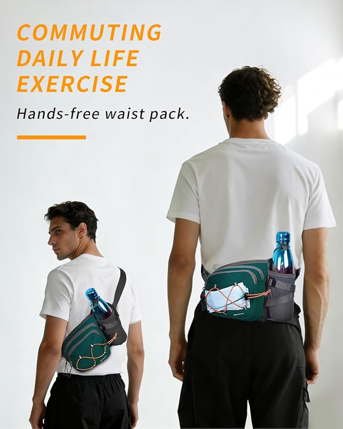 sportsnew Hydration Waist Pack with Water Bottle Holder, 2L Large Fanny Pack for Running Hiking Dog Walking, Water-Resistant Crossbody Waist Bag for Men Women, Patent Pending