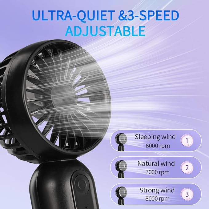 Mini Portable Fan 3 Pack, Cute Handheld Battery Operated Lightweight Small Personal Fans with 3 Speeds and USB Rechargeable Eyelash Fan for Stylish Girl Kids Women Men Office Outdoor Travel Camping