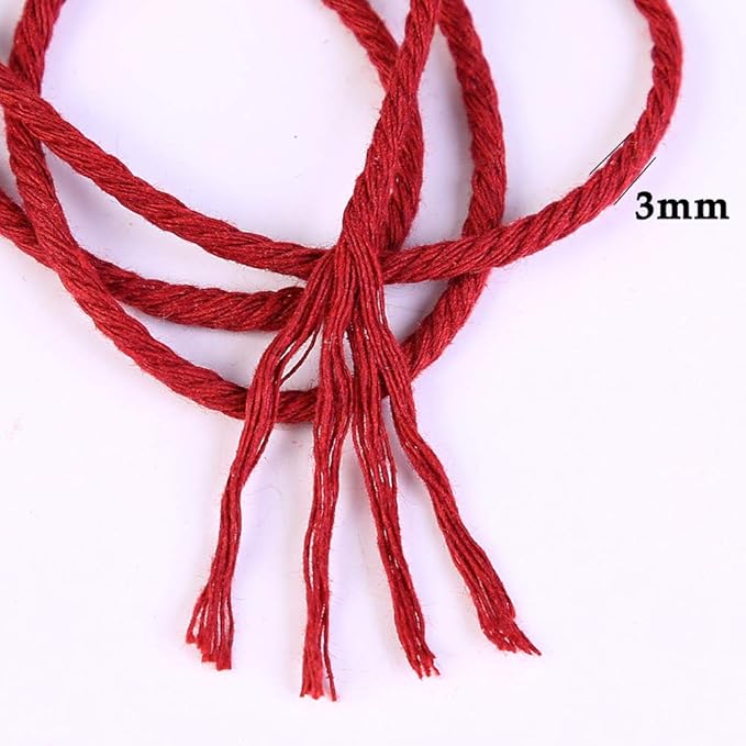 Wine Red Macrame Cord 3mm x 109Yards, Colored Cotton Rope Colorful Cotton Craft Cord Twine for Wall Hanging Plant Hanger Crafts Knitting Decorative Projects