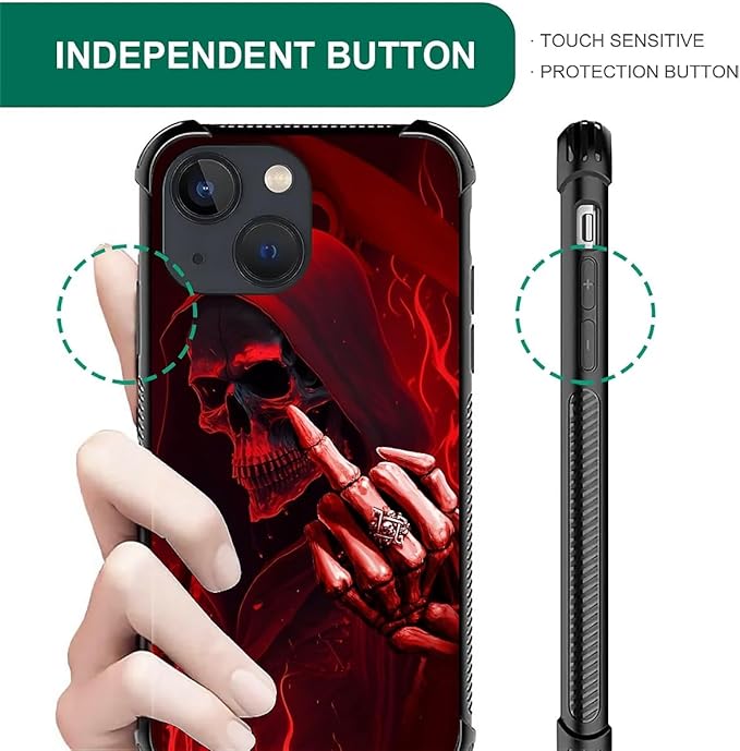 for iPhone 14 Plus Case, Gestures Funny Skull Pattern Graphic Design Girl Boy Soft Silicone Hard Acrylic Shock Protection for iPhone 14 Plus