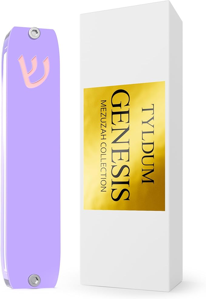 Genesis Mezuzah for Door – Modern Acrylic Mezuzah Case Without Kosher Scroll – Handmade in Canada Judaica Gift, Weatherproof, Jewish Artisan Design, Clear Case (Small, Purple)