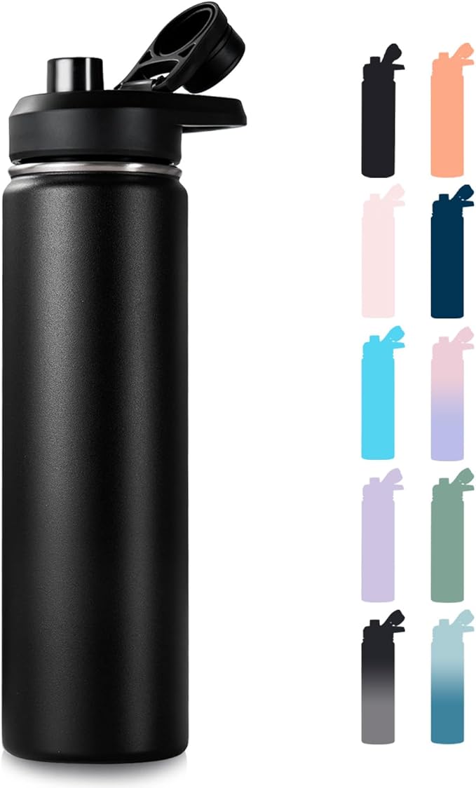 Fijinhom 24 oz Insulated Water Bottle with Handle, 304 Stainless Steel Water Bottles with Wide Mouth, Double Wall Vacuum Sports Water Bottle, BPA Free, Keep Cold and Hot, Black | with Handle, Water Bottles, Wide Mouth, Double Wall Vacuum, Sports Water ...