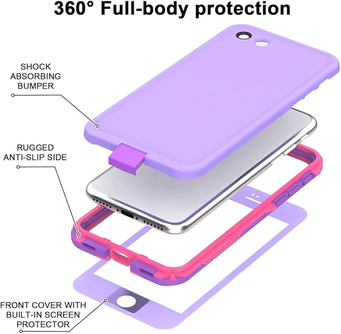 Diverbox for iPhone SE 2020 Waterproof Case iPhone 8 Waterproof Case,Waterproof Shockproof IP68 Full-Body Sturdy Case Built-in Screen Protector for Full Sealed Cover 4.7 in (Purple)