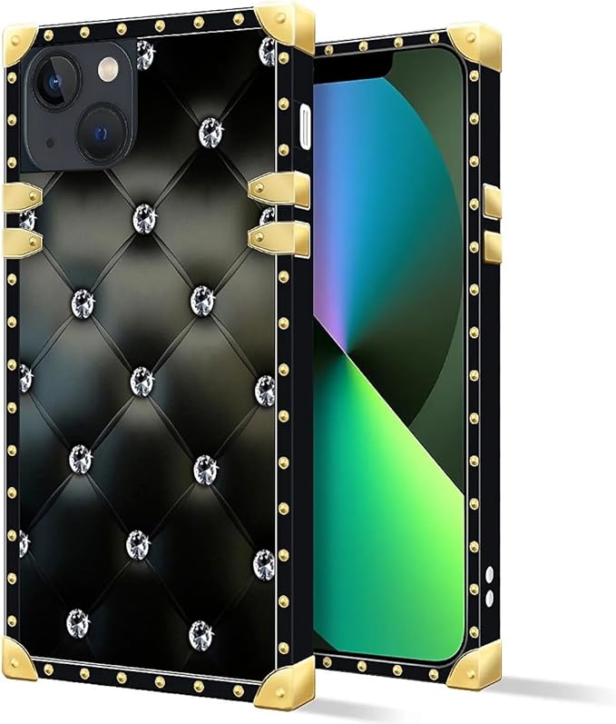 Compatible with iPhone 13 Case, Shiny Black Sofa Crystal Luxury Golden Decoration for Girl Women Soft TPU Shockproof Protective Hard PC Back for iPhone 13