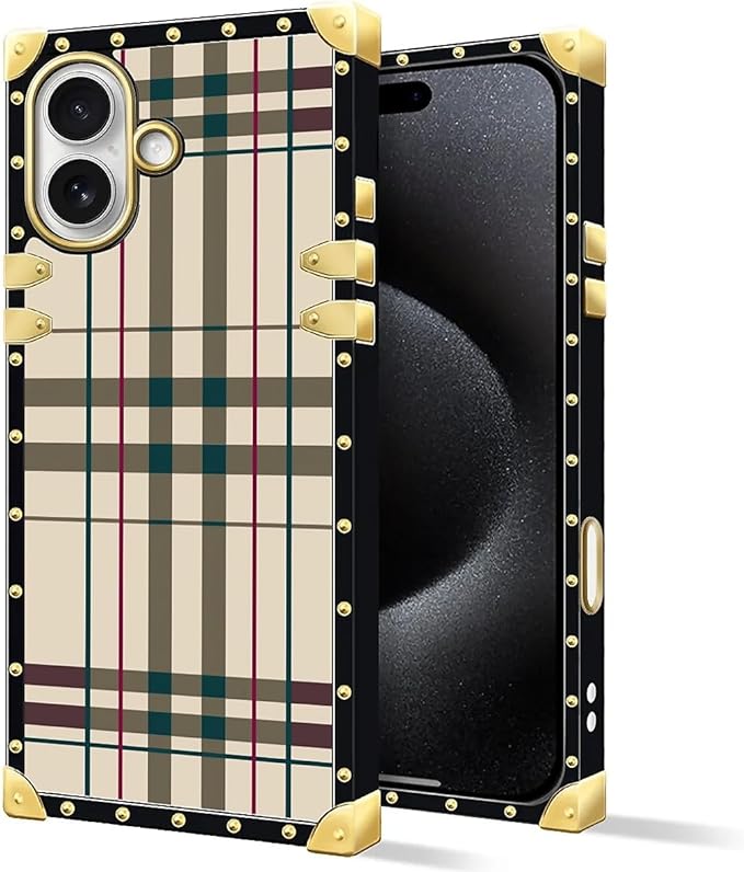 for iPhone 17 Case Luxury Golden Decoration for Girl Women Soft TPU Shockproof Protective Hard PC Back for iPhone 17 Crazy Pattern Black Red Beige Stripes