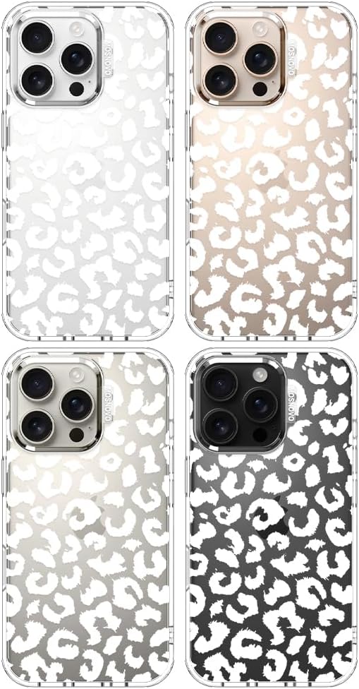 MOSNOVO Case for iPhone 16 Pro, [Buffertech 6.6ft Military-Grade Drop Protection] [Anti Peel Off Tech] Clear TPU Bumper Phone Case Cover Design - White Leopard Print