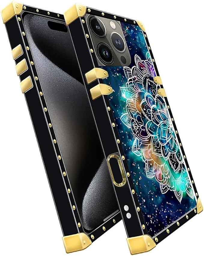 Compatible with iPhone 16 Pro Case, Starry Sky Colourful Mandala Luxury Golden Decoration for Girl Women Soft TPU Shockproof Protective Hard PC Back
