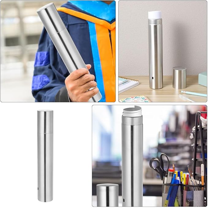 DOITOOL Stainless Steel Cylinder Box 11.8 Inch Document Storage Tube for Birth Certificates Diplomas Waterproof Metal Holder for Office and Home Organization