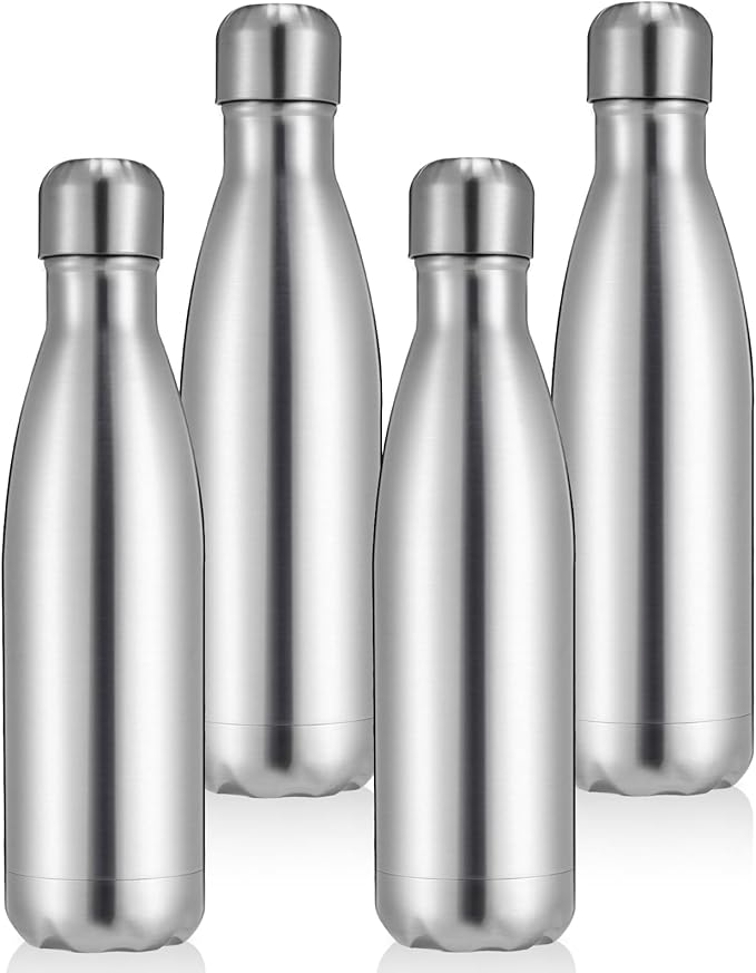 Volhoply 17oz Insulated Water Bottles MultiPack, BPA Free Water Bottle for Kids, Gym, Travel, Sports, Available in Packs of 1, 4, 8, or 12（Silver,4 Pack）