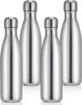 Volhoply 17oz Insulated Water Bottles MultiPack, BPA Free Water Bottle for Kids, Gym, Travel, Sports, Available in Packs of 1, 4, 8, or 12（Silver,4 Pack）
