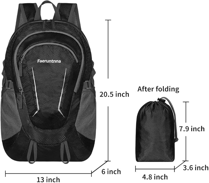 30L Large capacity Lightweight Packable Foldable Backpack，women and men Hiking backpack，Outdoors Travel Backpack (Black)
