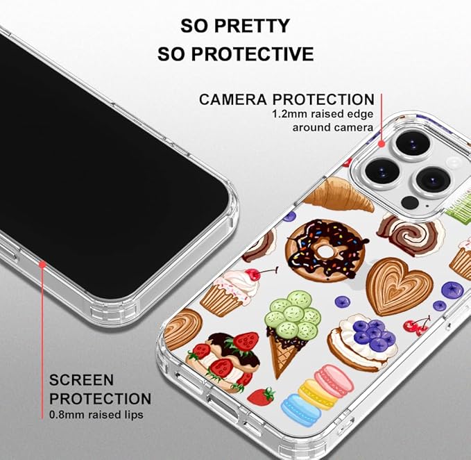 MOSNOVO for iPhone 16 Pro Case, Shockproof Military-Grade Protection 6.6ft Drop Tested, Clear Phone Case for iPhone 16 Pro, Sweet Treats Design