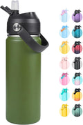 Fijinhom 32oz Insulated Stainless Steel Water Bottle, Wide Mouth Double Wall Vacuum, Silicone Straw, Sweat & Leak Proof, BPA Free Insulated Water Flask for Travel, Keep Cold 24h Hot 12h, Green
