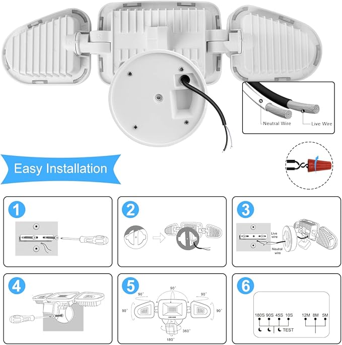 MEIKEE 42W LED Security Lights Motion Sensor Light Outdoor Flood Light, 3600LM 6500K IP66 Waterproof, 3 Adjustable Heads Motion Detector Lights for Outside Garage Yard Garden Porch Entryways
