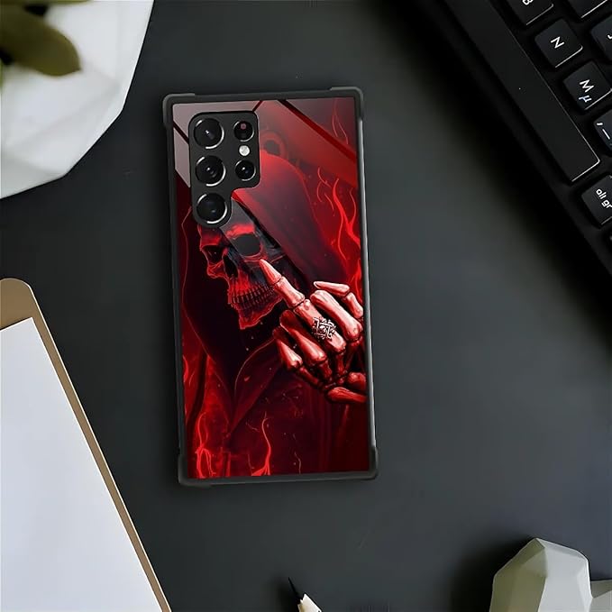 for Samsung Galaxy S23 Ultra Case, Gestures Funny Skull Pattern Graphic Design Girl Boy Soft Silicone Hard Acrylic Shock Protection for Samsung Galaxy S23 Ultra