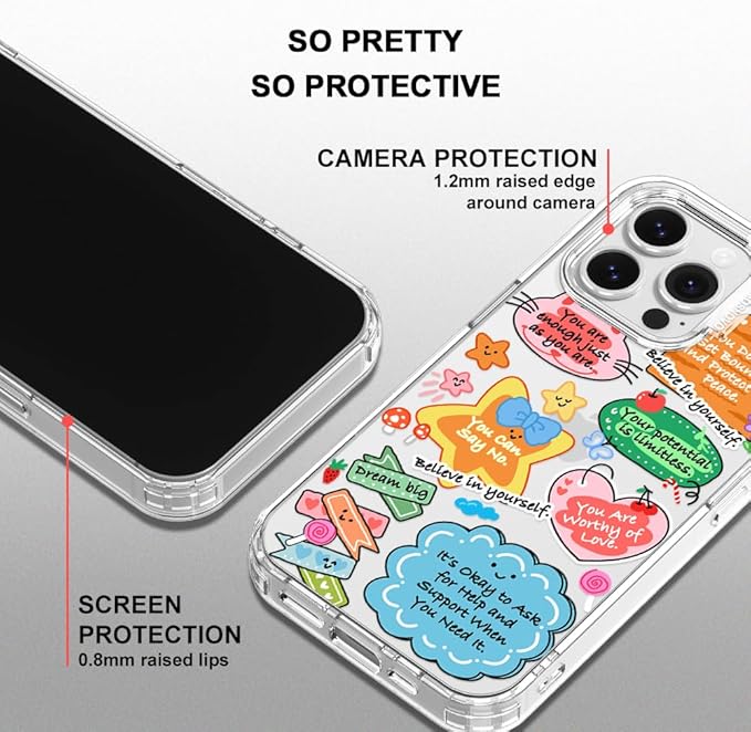 MOSNOVO for iPhone 16 Pro Max Case, Shockproof Military-Grade Protection 6.6ft Drop Tested, Clear Phone Case for iPhone 16 Pro Max, Self Love Club Design