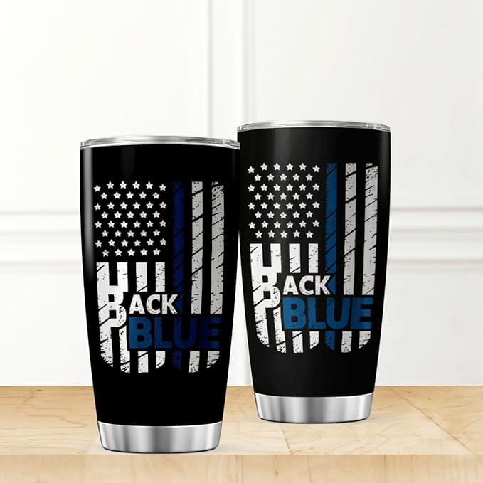 CUBICER Back The Blue American 20 Oz Stainless Steel Tumbler For Police Officers And Law Enforcement Supporters Drink Coffee Tea Heat Hot Cool Mug Travel Bottle Iced