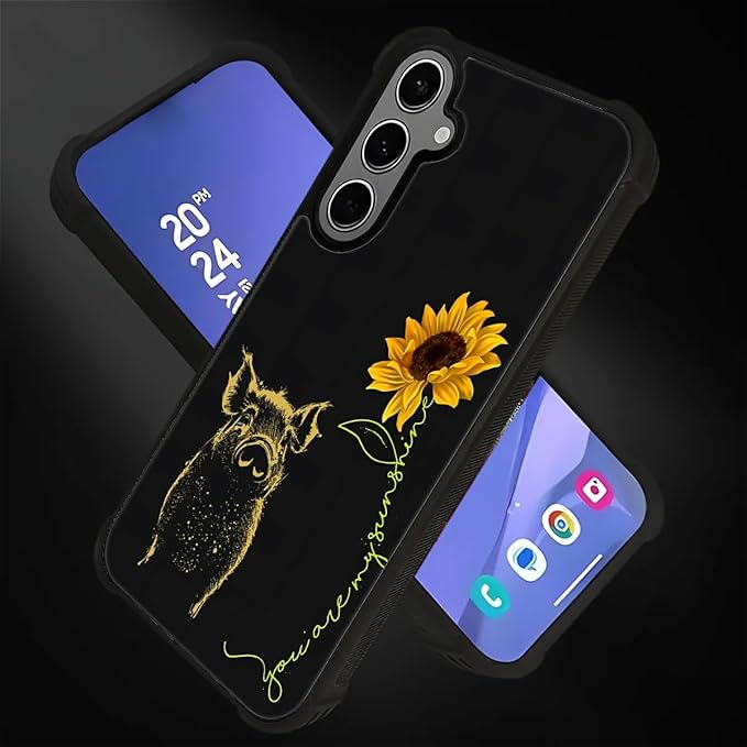 for Samsung Galaxy S24 S25 Plus Case, Pig Sunflower Yellow Sunshine Pattern Graphic Design Girl Boy Soft Silicone Hard Acrylic Shock Protection for Samsung Galaxy S24 S25 Plus